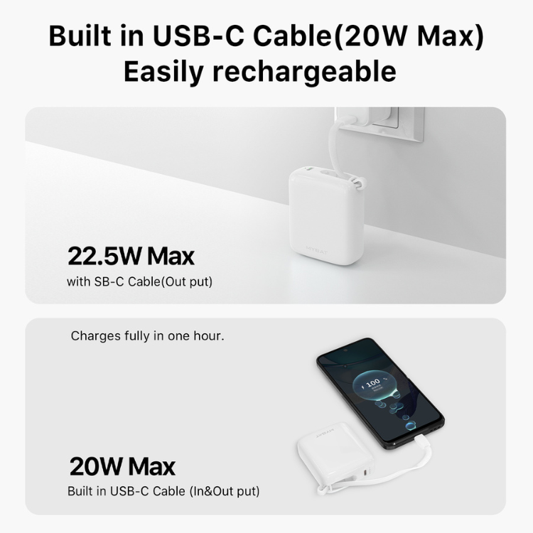 MyBat MyBat PowerLoop Batterie externe 10000mAh avec câble USB-C intégré Guadeloupe