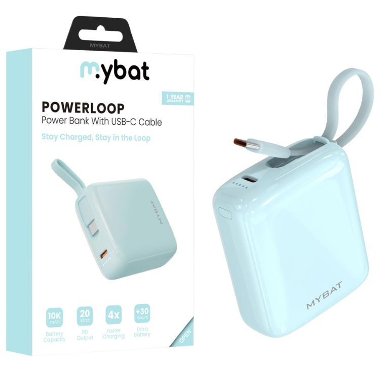 MyBat MyBat PowerLoop Batterie externe 10000mAh avec câble USB-C intégré Vert Guadeloupe