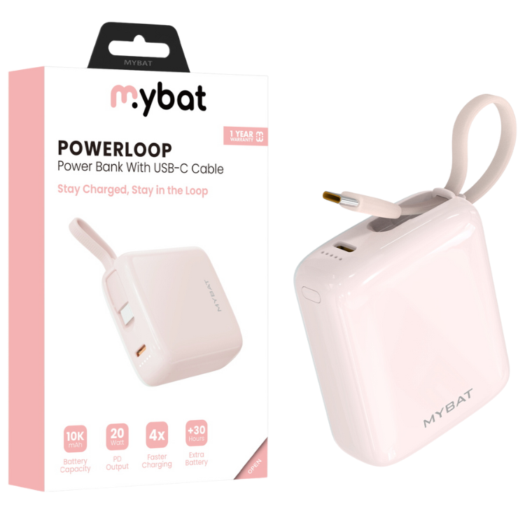 MyBat MyBat PowerLoop Batterie externe 10000mAh avec câble USB-C intégré Rose Guadeloupe