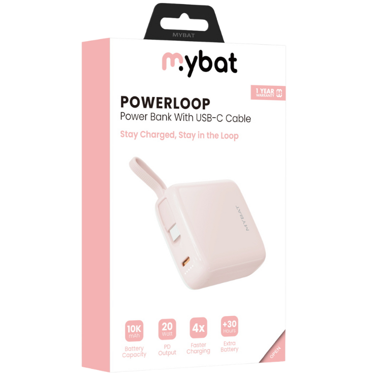 MyBat MyBat PowerLoop Batterie externe 10000mAh avec câble USB-C intégré Guadeloupe
