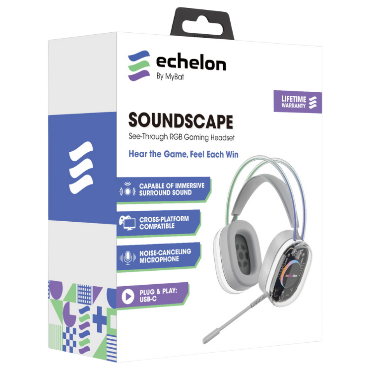 Echelon SoundScape Casque Gaming RGB transparent avec micro USB-C