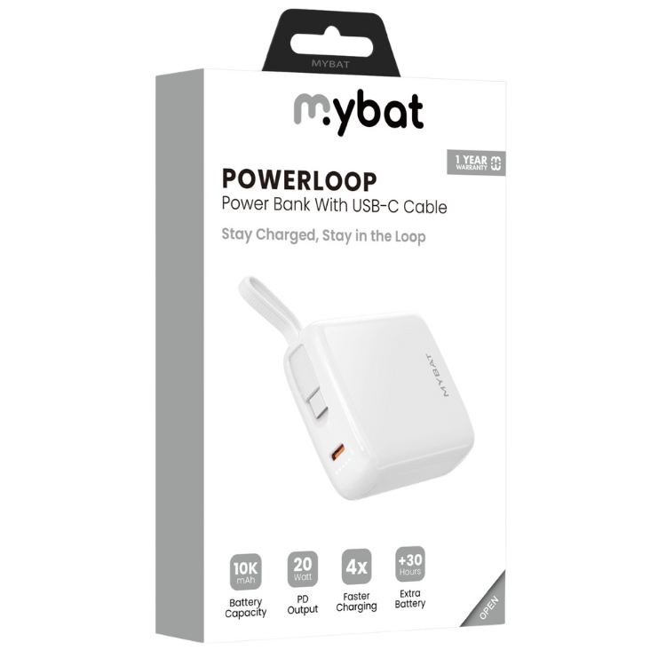 MyBat MyBat PowerLoop Batterie externe 10000mAh avec câble USB-C intégré Guadeloupe