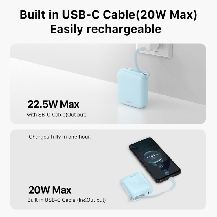 MyBat MyBat PowerLoop Batterie externe 10000mAh avec câble USB-C intégré Guadeloupe