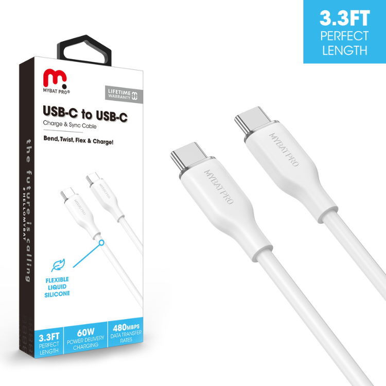 MyBat MyBat Pro USB-C à USB-C en Silicone 60w 1m Blanc Guadeloupe