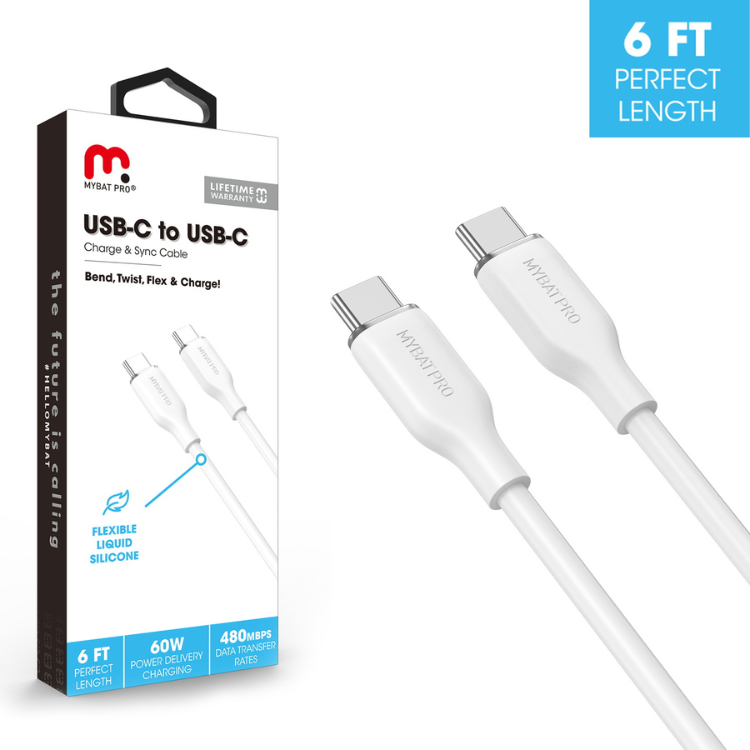 MyBat MyBat Pro Cable USB-C to USB-C en silicone 1m80 Blanc Guadeloupe
